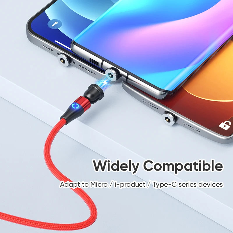 Magnetic Micro USB Type C Charging Cable for Xiaomi Samsung Huawei POCO Redmi 3 in 1 540 Rotate LED Magnetic Cable for iPhone
