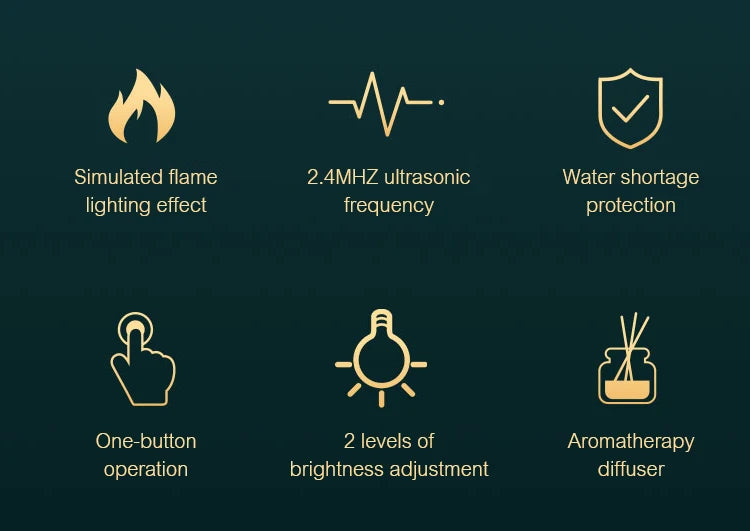 Difusor de Aromas e Umidificador Kinscoter com Efeito Chama e LED