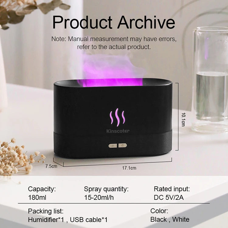 Difusor de Aromas e Umidificador Kinscoter com Efeito Chama e LED