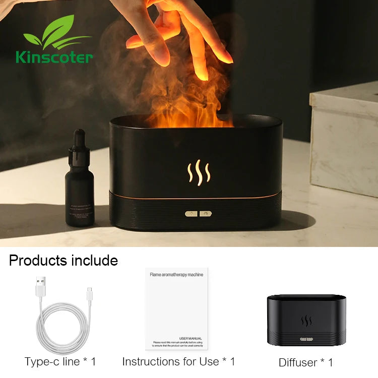 Difusor de Aromas e Umidificador Kinscoter com Efeito Chama e LED