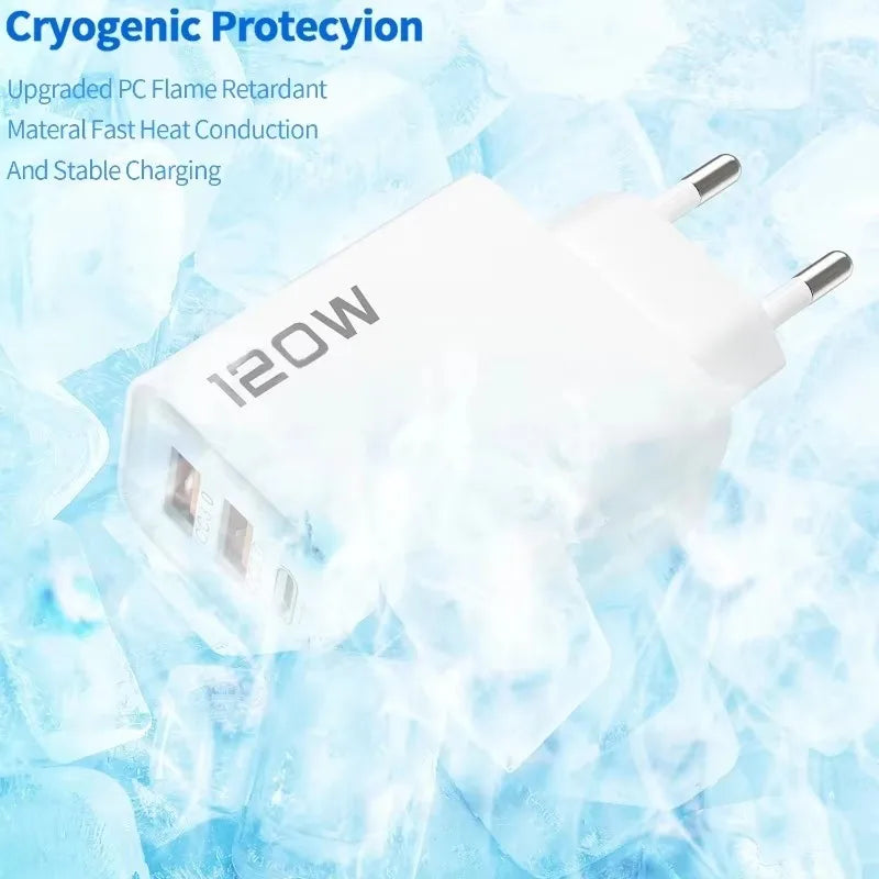 Carregador Rápido 120W com 4 Portas USB e Type-C — Alta Potência e Versatilidade