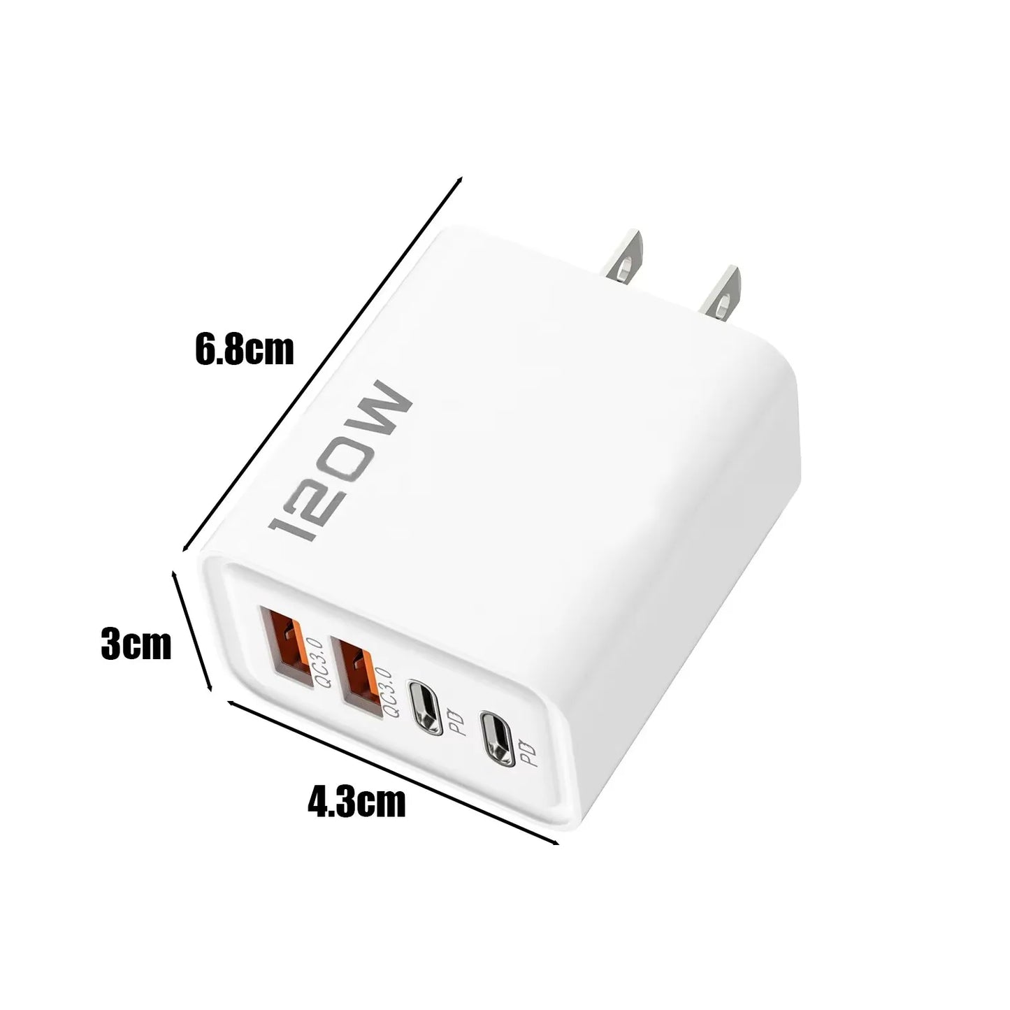 Carregador Rápido 120W com 4 Portas USB e Type-C — Alta Potência e Versatilidade