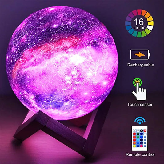 Luminária 3D Lua Cheia Starry Sky – 16 Cores com Controle Remoto