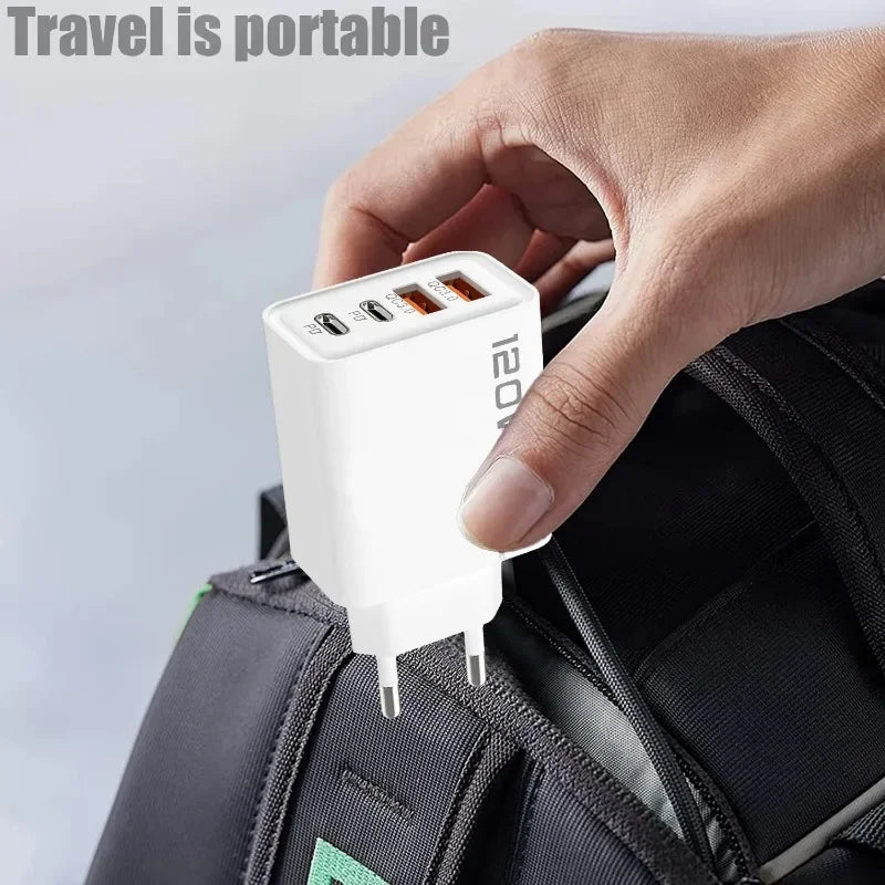 Carregador Rápido 120W com 4 Portas USB e Type-C — Alta Potência e Versatilidade