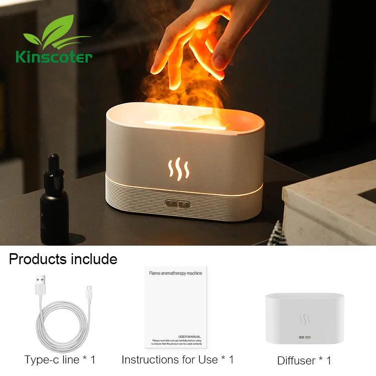 Difusor de Aromas e Umidificador Kinscoter com Efeito Chama e LED