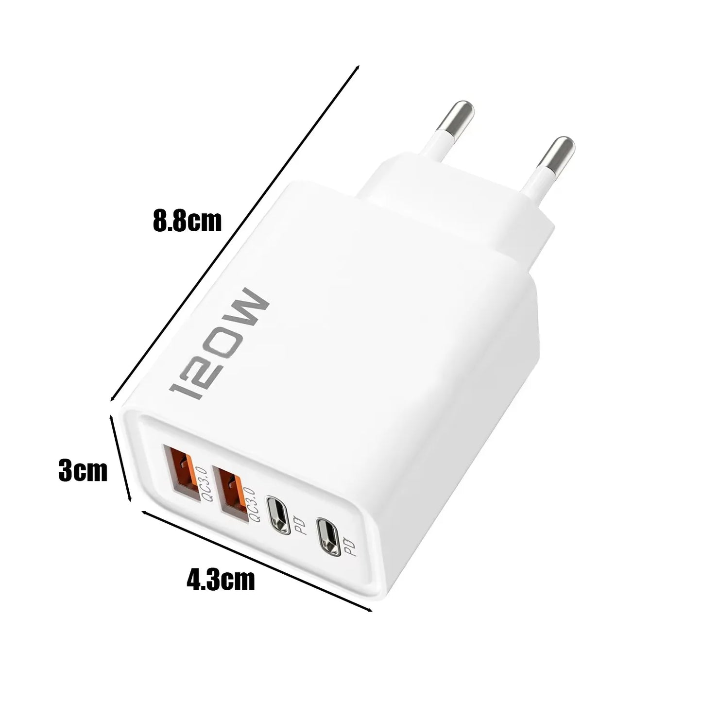 Carregador Rápido 120W com 4 Portas USB e Type-C — Alta Potência e Versatilidade